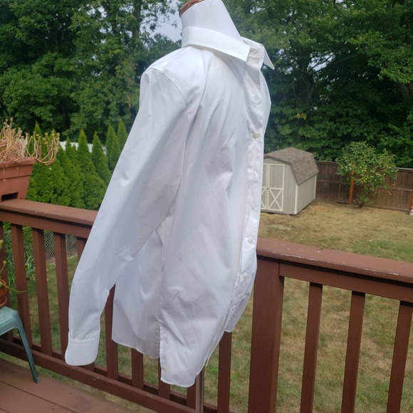 Mens Button Down Dress Shirt White Wrinkle Free Sz 14 FOXCROFT - Picture 5 of 5